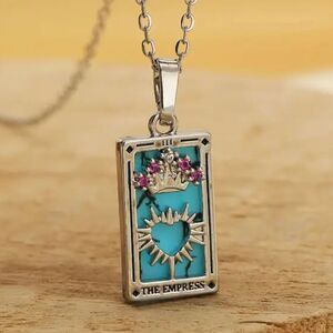 COPY - The Empress Tarot Card Pendant Necklace 18K Gold Enamel Rectangle Stainl…